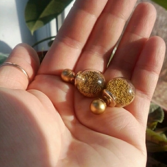 Double Faced Beaded Ball Back Earrings - Gold - Picture 3 of 4